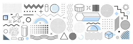 Geometric shapes, elements vector set. Geometry element abstract design for web banner, poster. Minimal geometric isolated shapes white background. stock vintage illustrationのイラスト素材