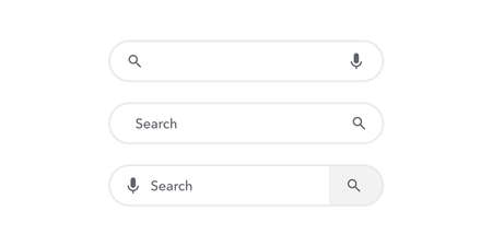 Search bar vector template neumorphism design white background. Search here field mockup. Browse web element. Button isolated symbol illustration. Ui view.のイラスト素材