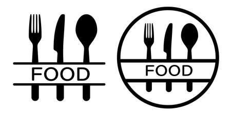 food menu  . spoon, fork, knife, plate, dish set. isolated white background. Table setting concept.のイラスト素材