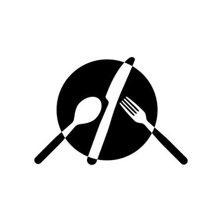 food menu  . spoon, fork, knife, plate, dish set. isolated white background. Table setting concept.のイラスト素材