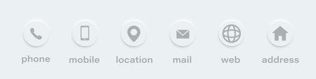 contact us icons. vector illustration. location, mail, phone, address, web site buttons. modern neomorphistic design. neomorphism signs white backgroundのイラスト素材