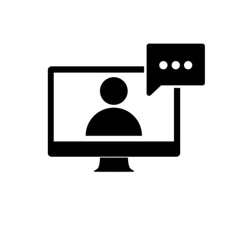 Online training vector icon. on-line school. video conference. internet webinar. Video call study. Computer based distance education. laptop class media course. isolated on white background.のイラスト素材