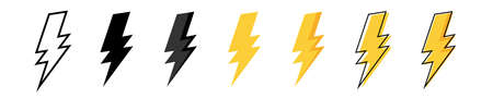 Thunder bolt vector icon. Flash logo set. Lightning icons white background. Electrical sign. Thunderbolt symbol. Electric concept stock vector illustration.のイラスト素材