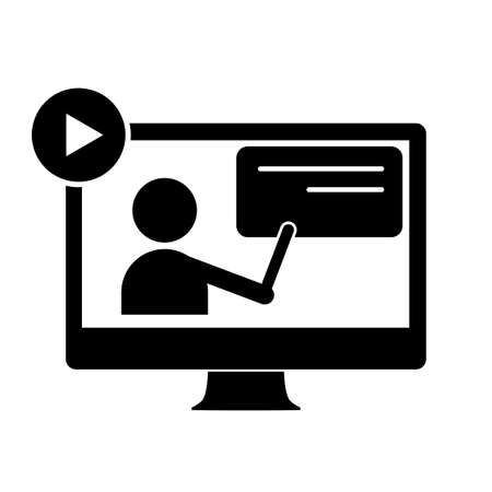 Online training vector icon. on-line school. internet webinar. Video call study. Computer based distance education. laptop class media course. isolated white background.のイラスト素材