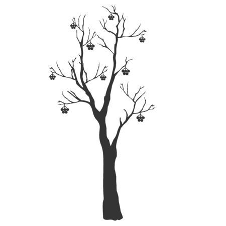 Silhouette of a rowan tree with berries. Rowan Icon Vector Illustrationのイラスト素材
