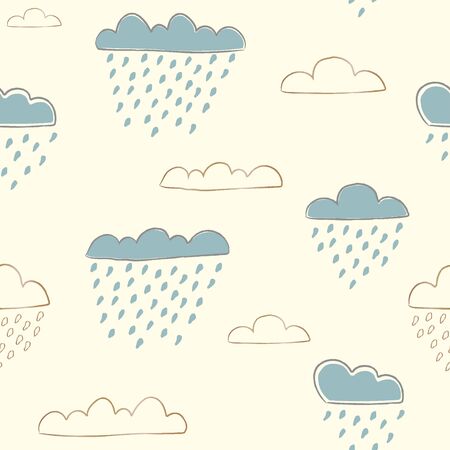 Seamless Pattern with hand drawn cute clouds on dotted background. For posters, wrapping paper,...