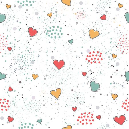 Creative Hand Drawn Seamless Pattern with Hearts.Great for wedding cards, postcards, t-shirts, bridal invitations, brochures, posters, gift wrapping, wall art, wallpapers, etc.Vector Illustration.のイラスト素材