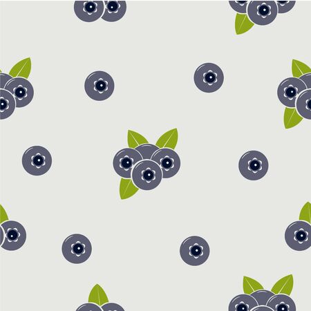 Seamless pattern with blueberries and leaves on dark background. Flat vector Illustrationのイラスト素材