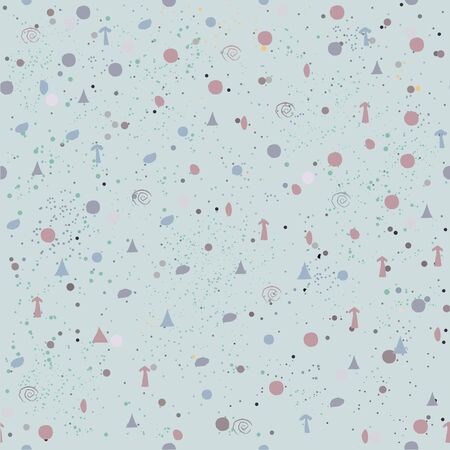 Cute Pattern with pink tiny objects on white light blue with tiny dots. Seamless Baby Girl Shower Pattern. Vector Illustration.のイラスト素材
