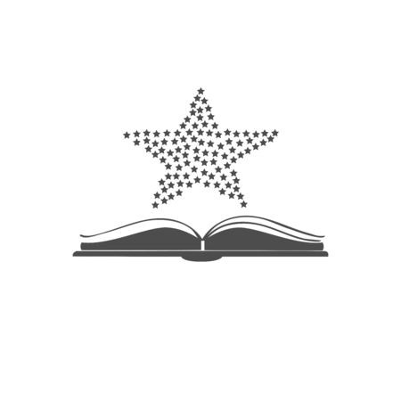 Open book vector icon with stars over it. Flat design. Open book logo. Vector Illustrationのイラスト素材