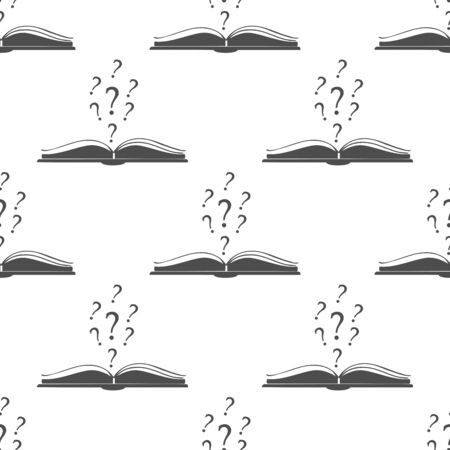 Seamless pattern with question marks above an open book. Great for wall book cover and inside, gift paper, wrapping, textile, etc. Vector Illustrationのイラスト素材