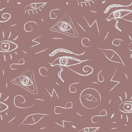 Seamless Pattern with Eyes. Hand Drawn, whimsical style. Third Eye Seamless pattern. Yellow, blue and black colors. Seamless Pattern. Psychedelic eyes.のイラスト素材