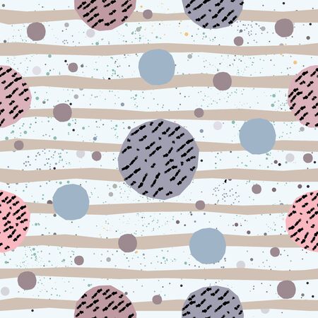 Cute Seamless Pattern with colorful ball on paper background with stripes. Hand Drawn. vector Illustration.のイラスト素材