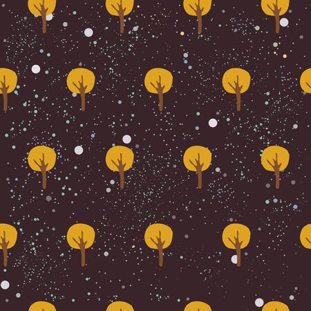 Seamless Tree Pattern with yellow trees and dotted background. Vector Illustrationのイラスト素材