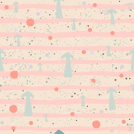 Cute Seamless Pattern with colorful ball on paper background with stripes. Hand Drawn. vector Illustration.のイラスト素材