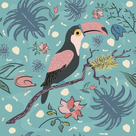 Bird Toucan Seamless Pattern. Vector illustrationのイラスト素材