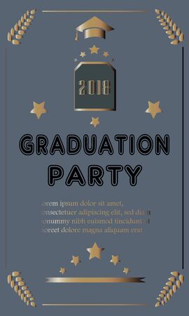 Graduation Party Announcement on modern background with golden text and elements. Vector Illustrationのイラスト素材