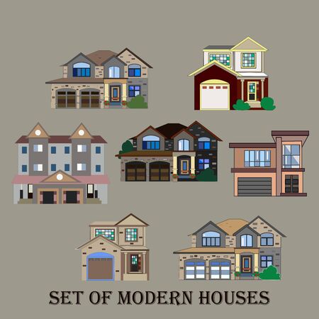 Set of Modern houses. vector Illustrationのイラスト素材