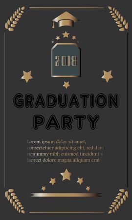 Graduation Ceremony Announcement. Rich Golden Style with golden glitter elements. Congratulations Graduates.のイラスト素材
