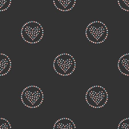Seamless Hearts in Rings Pattern on dark. Hand Drawn Design. Great for wall art design, gift paper, wrapping, fabric, textile, etc.のイラスト素材