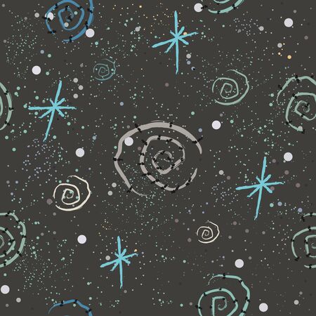 Cute Pattern with Golden spirals with pastel blue stripes on beige background with tiny dots. Hand Drawn Design. Great for wall art design, gift paper, wrapping, fabric, textile, etc.のイラスト素材