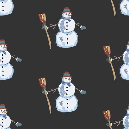 Seamless pattern with hand drawn snowman. Vector Illustrationのイラスト素材