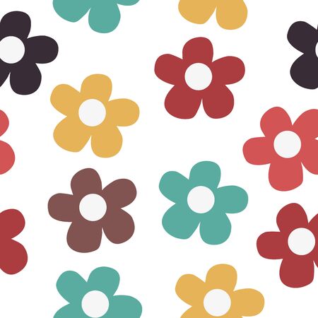 Seamless Pattern with Cute Flowers. Hand Drawn Scandinavian Style. Vector Illustrationのイラスト素材