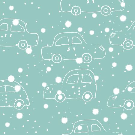 Seamless Pattern with Hand Drawn Cars. Scandinavian Style. Vector Illustration のイラスト素材