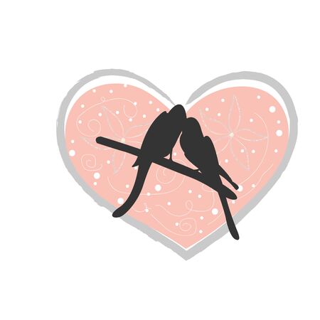 Love Bird Tree with Cute Birds In Love. Vector Card for Valentine Day. Vector Illustrationのイラスト素材