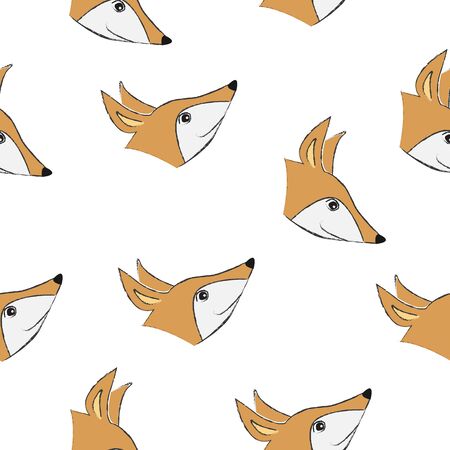 Seamless Pattern with cute hand drawn Fox (Heads). Scandinavian Style.のイラスト素材