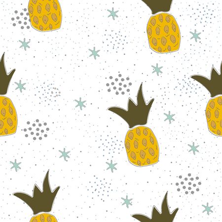 Seamless Pattern with Hand Drawn Pineapples. Scandinavian Style. Delicate Designのイラスト素材