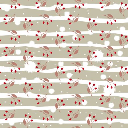 Seamless Red Berry Pattern. Hand drawn, whimsical modern style. Vector Illustration.のイラスト素材