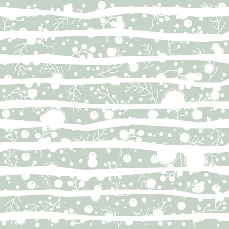 Seamless pattern with berries and spruce branches on a blue background. Vector illustration.Winter Collectionのイラスト素材