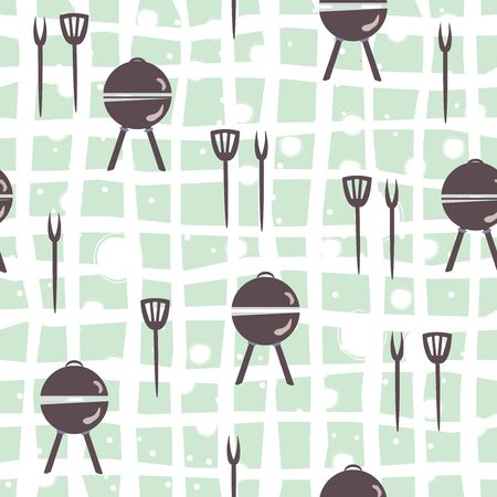 Seamless pattern with grill and kitchen utensils. Vector Illustrationのイラスト素材