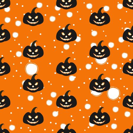 Seamless pattern with Halloween pumpkins with scary stare. Vector Illustrationのイラスト素材