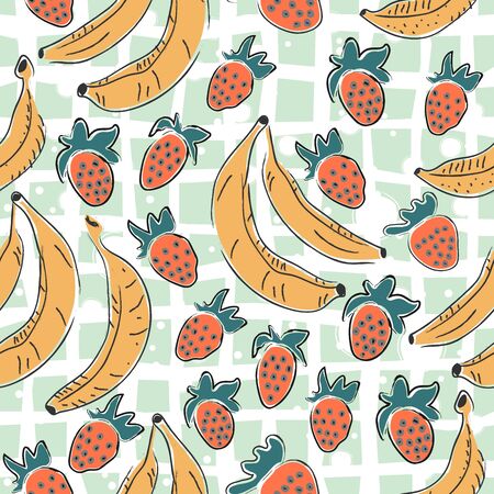 Dotted Background. Seamless Pattern with Bananas. Scandinavian Style. Fruits.のイラスト素材