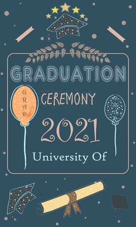 Graduation Ceremony Announcement. Class of 2018. Retro Style. Old Style on dark Background.の写真素材