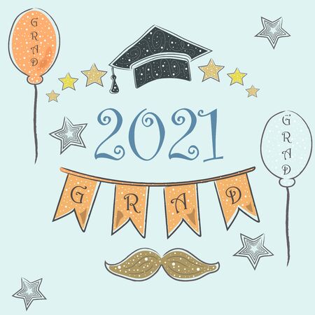 Graduation Class of 2018. Stylized Retro Card. Congratulations Graduates. Vector Illustrationのイラスト素材