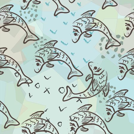 Hand Drawn Marine Life. Hand Drawn Scandinavian Style. Detailed Work.のイラスト素材