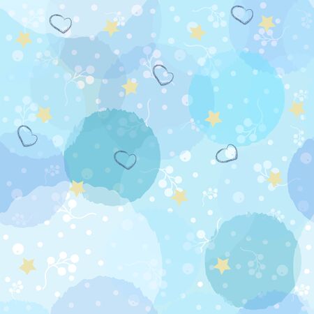 Hand Drawn Seamless Pattern with berries, leaves, twigs and branches on blue. Vector Illustration&#xA;のイラスト素材