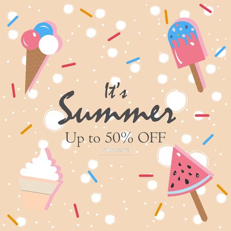 Summer Sale Card with summer objects. Colorful Design. Vector Illustration&#xA;のイラスト素材