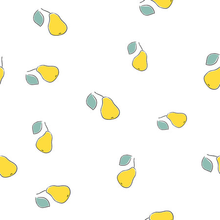 Seamless Pattern with hand drawn pears on black. Vector Illustrationのイラスト素材