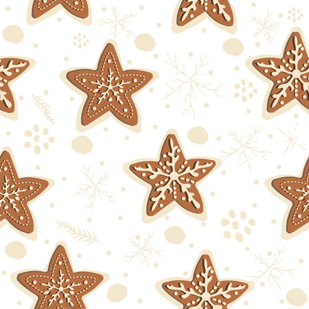 Cute Winter Seamless Pattern with gingerbread cookies. Vector Illustration.のイラスト素材