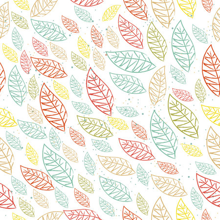 Seamless Pattern with hand drawn flying leafs. Scandinavian Style. Vector Illustration.の写真素材