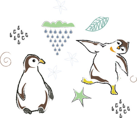 Cute Winter Icon with penguins. Hand Drawn Scandinavian Style. Vector Illustrationのイラスト素材