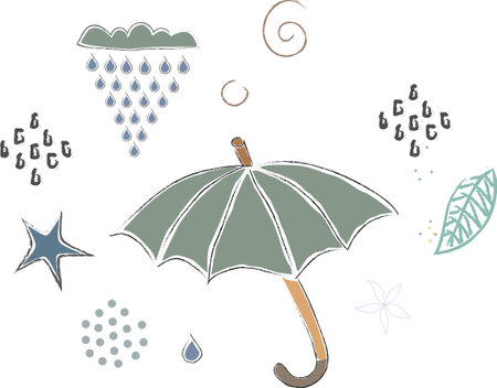Cute Winter Icon with Umbrella. Hand Drawn Scandinavian Style. Vector Illustrationのイラスト素材