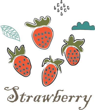 Cute Winter Icon with strawberry and cloud. Hand Drawn Scandinavian Style. Vector Illustrationのイラスト素材