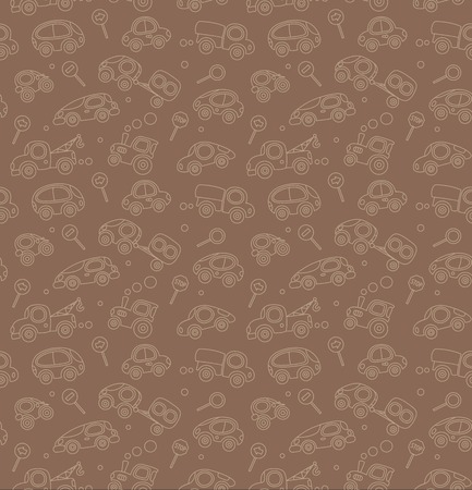 Seamless pattern of small funny vector vintage retro cars and signsのイラスト素材