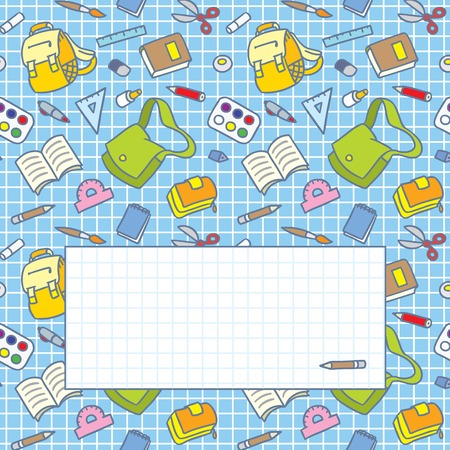 Greeting card with education supplies and windowのイラスト素材