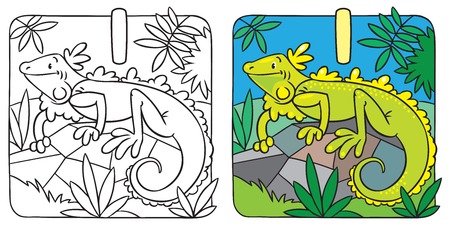 Little iguana coloring book. Alphabet Iのイラスト素材